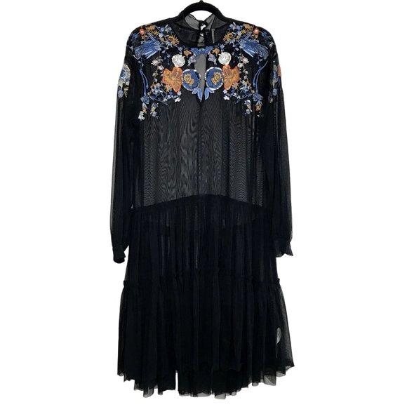 NEW Free People Sheer Delight Embroidered Black Maxi Top Size Medium - Picture 4 of 13